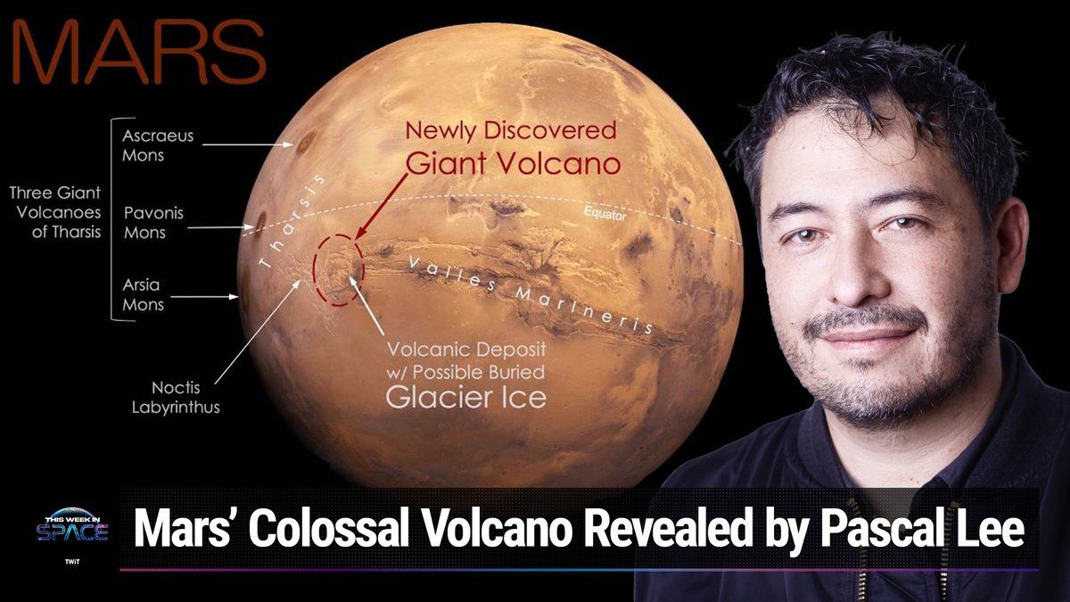 How did researchers come to discover the colossal volcano on Mars with potential glacier ice beneath it?