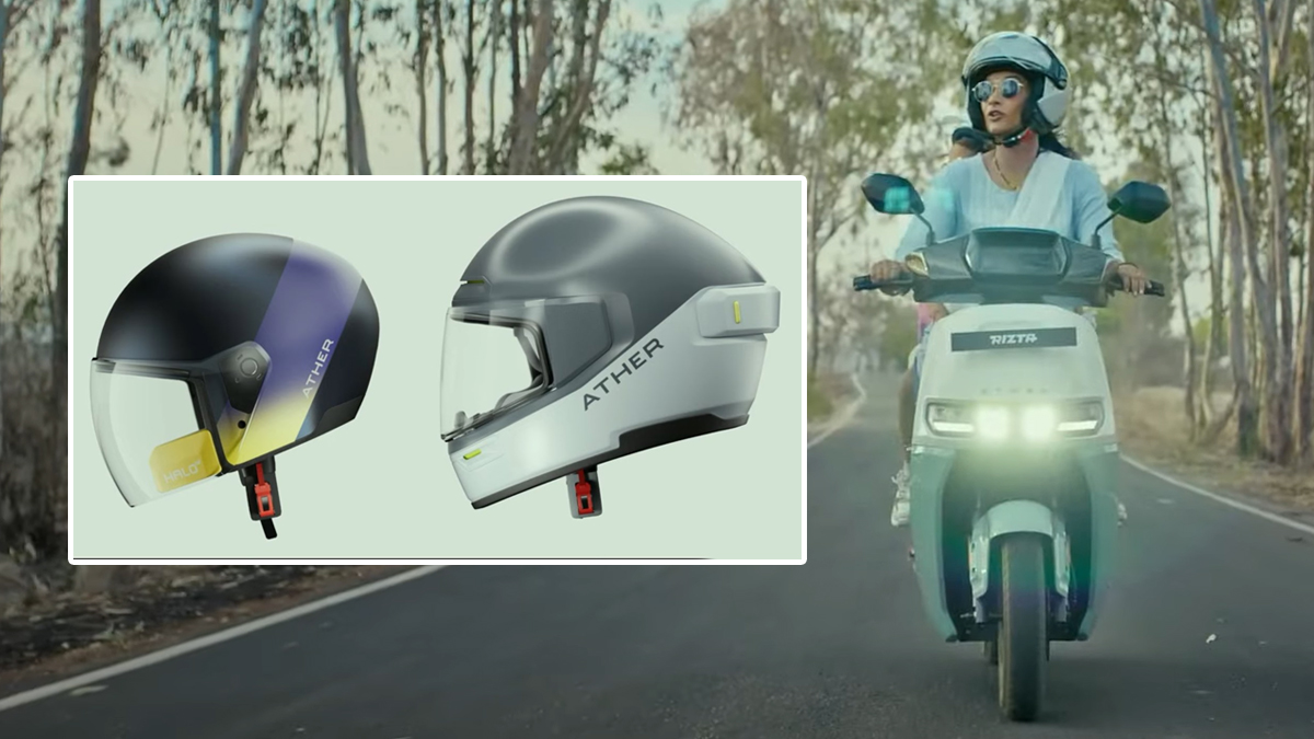 How does the Ather Halo helmet series allow communication between the rider and the pillion?